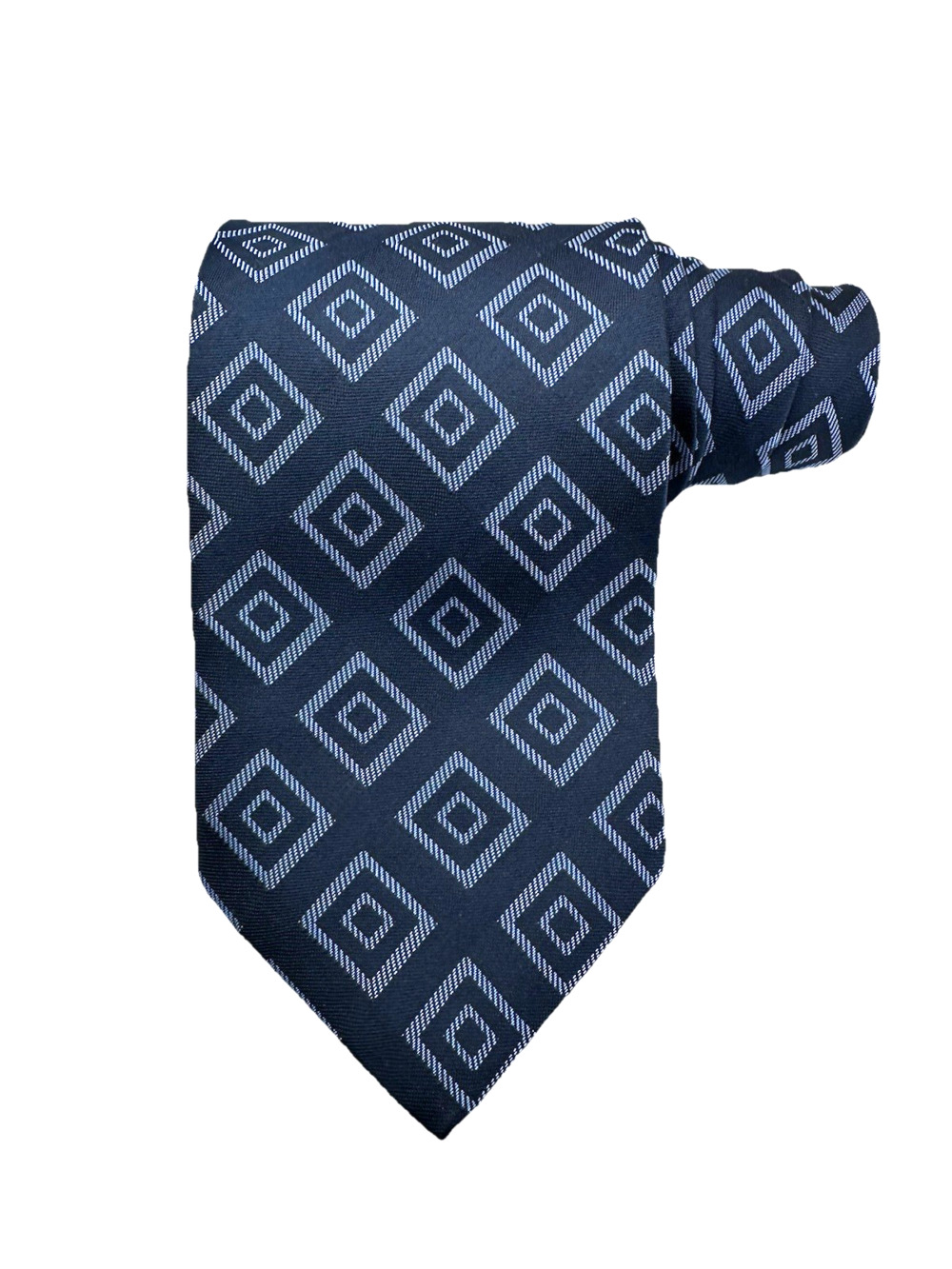 Ermenegildo Zegna Navy & Light Blue Geometric Silk Tie – Classic Medallion